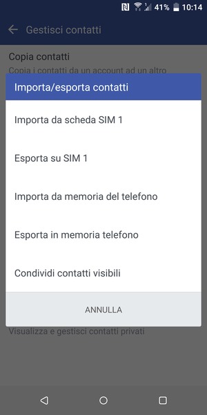 Seleziona Importa da scheda SIM