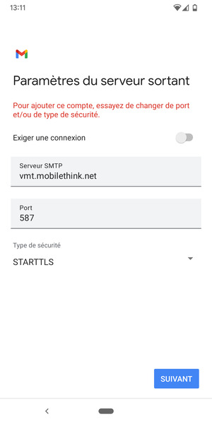 Sélectionnez Type de sécurité