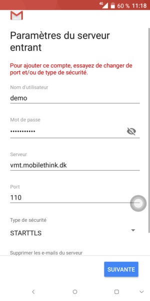 Sélectionnez Type de sécurité