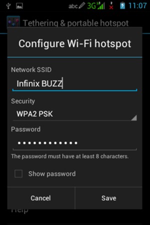 Enter a Wi-Fi hotspot password of at least 8 characters and select Save