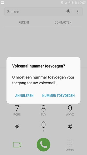 Als uw voicemail niet geïnstalleerd is, selecteert u NUMMER TOEVOEGEN