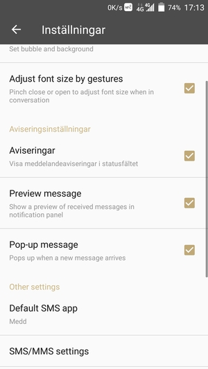 Scrolla till och välj SMS/MMS settings