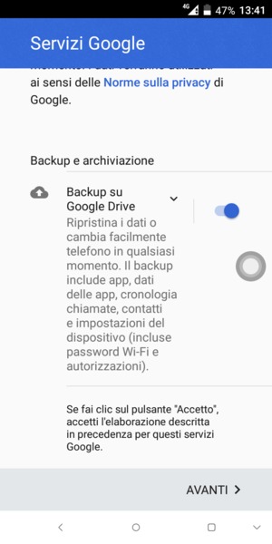 Seleziona AVANTI