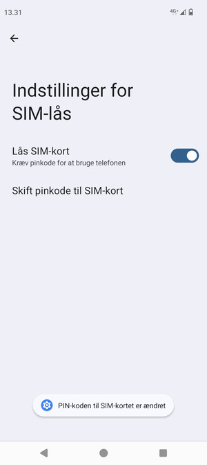Din Pinkode til SIM-kort er nu ændret