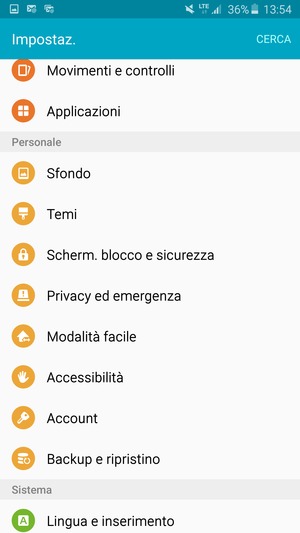 Scorri e seleziona Account