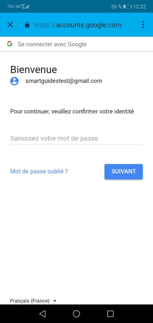 Saisissez votre mot de passe Gmail et sélectionnez SUIVANT