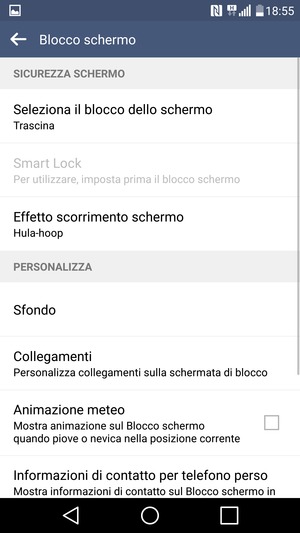 Seleziona Seleziona il blocco dello schermo