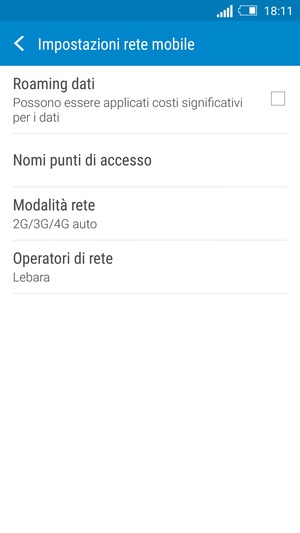 Per modificare la rete, in presenza di problemi, seleziona Operatori di rete