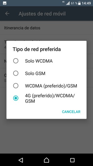 Seleccione Solo GSM para habilitar 2G