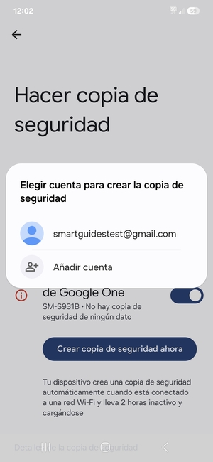 Seleccione su cuenta de copia de seguridad