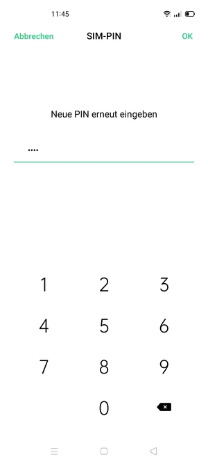 Bestätigen Sie Ihre neue PIN für die SIM-Karte und wählen Sie OK