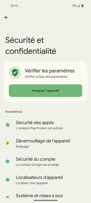 Pour activer votre écran de verrouillage, allez dans le menu Sécurité et confidentialité et sélectionnez Deverrouillage de l'appareil