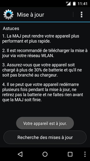Si votre téléphone est à jour, vous verrez l'écran suivant