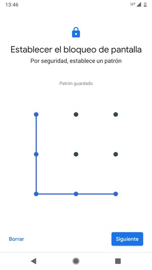 Dibuje un patrón de desbloqueo y seleccione Siguiente