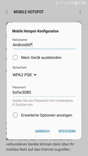 Geben Sie ein Passwort mit mindestens 8 Zeichen ein und wählen Sie SPEICHERN