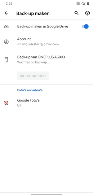 Keer terug naar het Back-up maken menu en selecteer Account