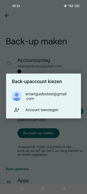 Selecteer uw back-up-account