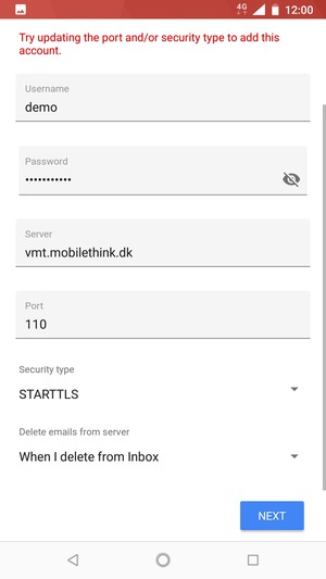 Scroll to and select Security type