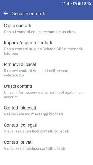 Seleziona Importa/esporta contatti