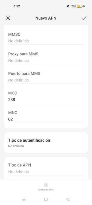 Desplácese hacia abajo e introduzca la información de Internet