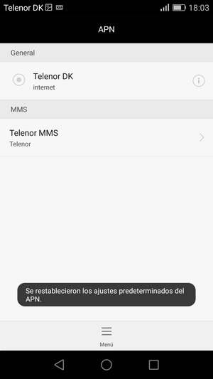 El teléfono se reiniciará con la configuración predeterminada de Internet y MMS