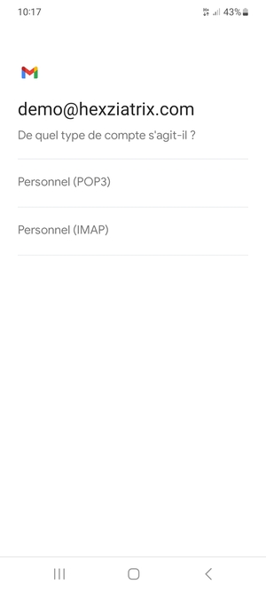 Sélectionnez Personnel (POP3) ou Personnel (IMAP)