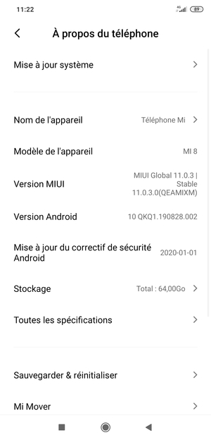 Faites défiler et sélectionnez Sauvegarder & réinitilialiser