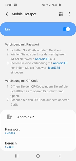 Ihr Handy ist jetzt für die Verwendung als Modem eingerichtet