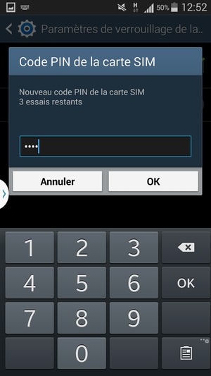 Saisissez votre Nouveau code PIN de la carte SIM et sélectionnez OK