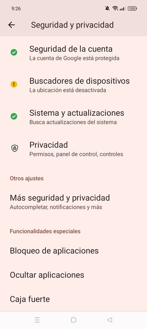 Desplácese y seleccione Más seguridad privacidad
