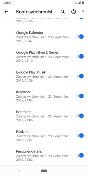 Stellen Sie sicher, dass Kontakte ausgewählt ist