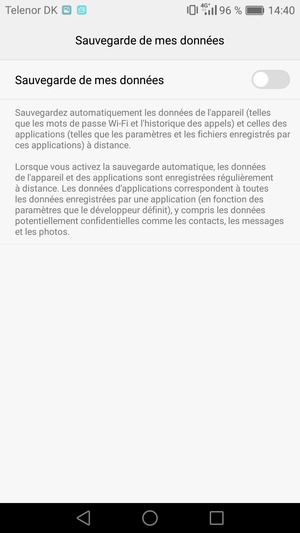 Activer le Sauvegarde de mes données