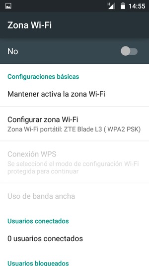 Seleccione Configurar zona Wi-Fi