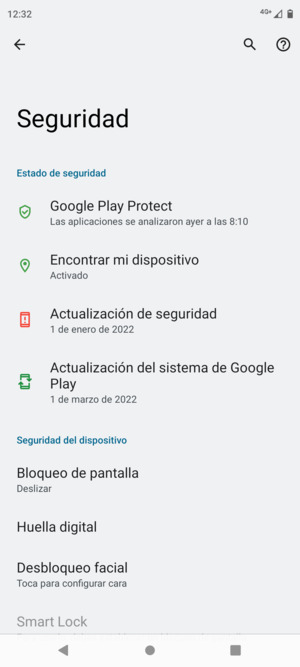 Para activar su bloqueo de pantalla, vaya al menú Seguridad y seleccione Bloqueo de pantalla