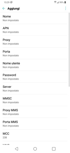 Inserisci le informazioni di Internet