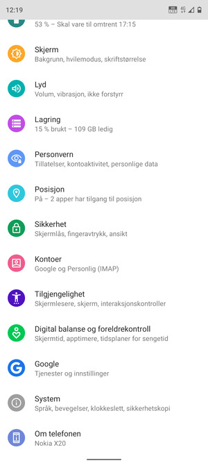 Bla til og velg Sikkerhet