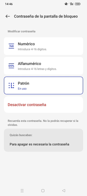 El teléfono ha sido asegurado con un bloqueo de pantalla