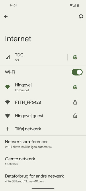 Du er nu tilsluttet Wi-Fi netværket