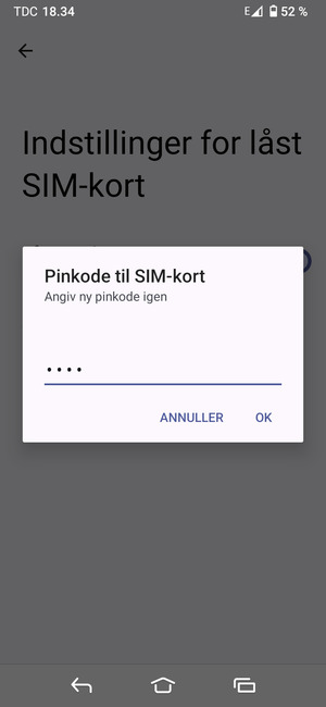 Bekræft din nye pinkode til SIM-kort og vælg OK