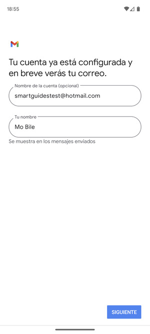 Déle a su cuenta un nombre y escriba su nombre. Seleccione SIGUIENTE