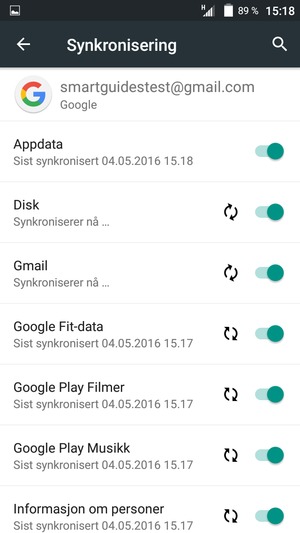 Din informasjon blir synkronisert