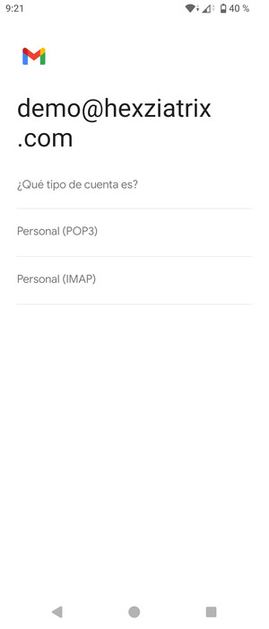 Seleccione Personal (POP3) o Personal (IMAP)