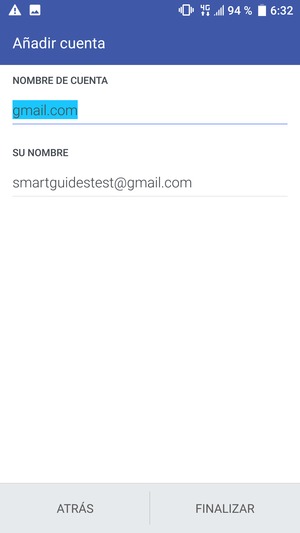 Déle a su cuenta un nombre y escriba su nombre. Seleccione FINALIZAR