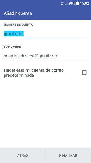 Déle a su cuenta un nombre y escriba su nombre. Seleccione FINALIZAR