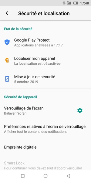 Pour activer votre écran de verrouillage, allez dans le menu Sécurité et localisation et sélectionnez Verrouillage de l'écran