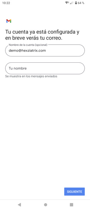 Déle a su cuenta un nombre y escriba su nombre. Seleccione SIGUIENTE