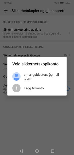 Velg sikkerhetskopi-kontoen din