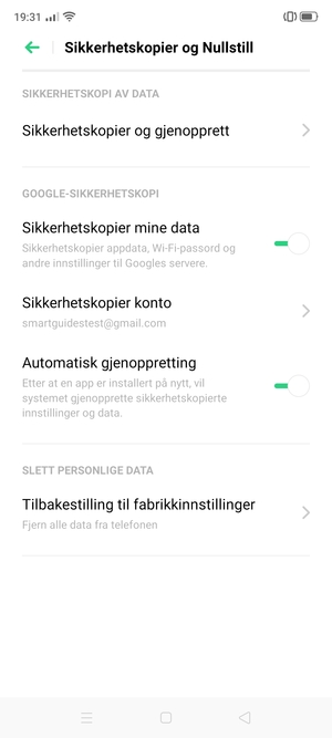 Velg Sikkerhetskopier konto