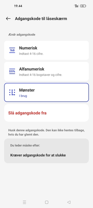 Din telefon er nu sikret med en skærmlås