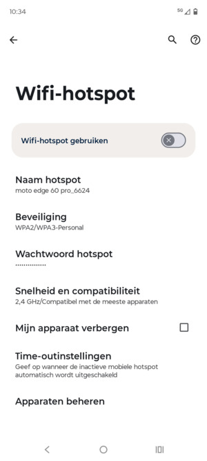 Selecteer Wactwoord hotspot